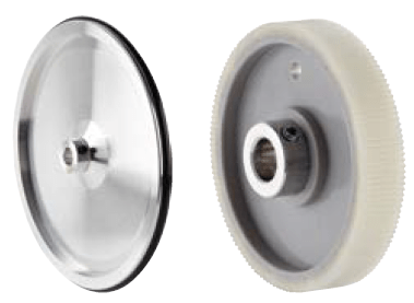 Left = Measuring wheel with O-Ring surface; Right = Measuring wheel with ribbed plastic surface.